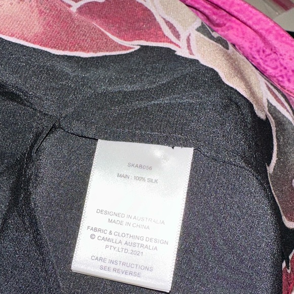 CAMILLA “Midnight Poppy” black floral silk short boho kimono caftan OS no belt - Picture 9 of 11